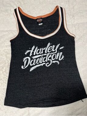 Harley-Davidson Black Tank with White Script and Orange Trim
